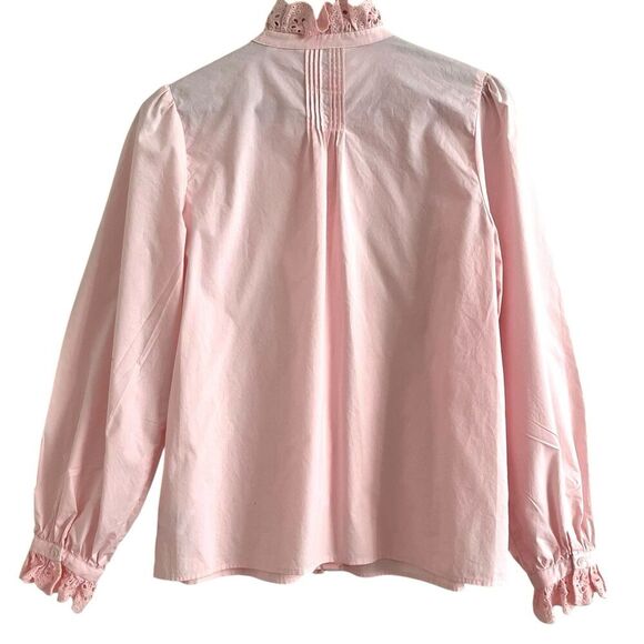 Pink Ruffled Lace Trim Button Front Blouse M Cottagecore Edwardian Romantic Top - Picture 9 of 9